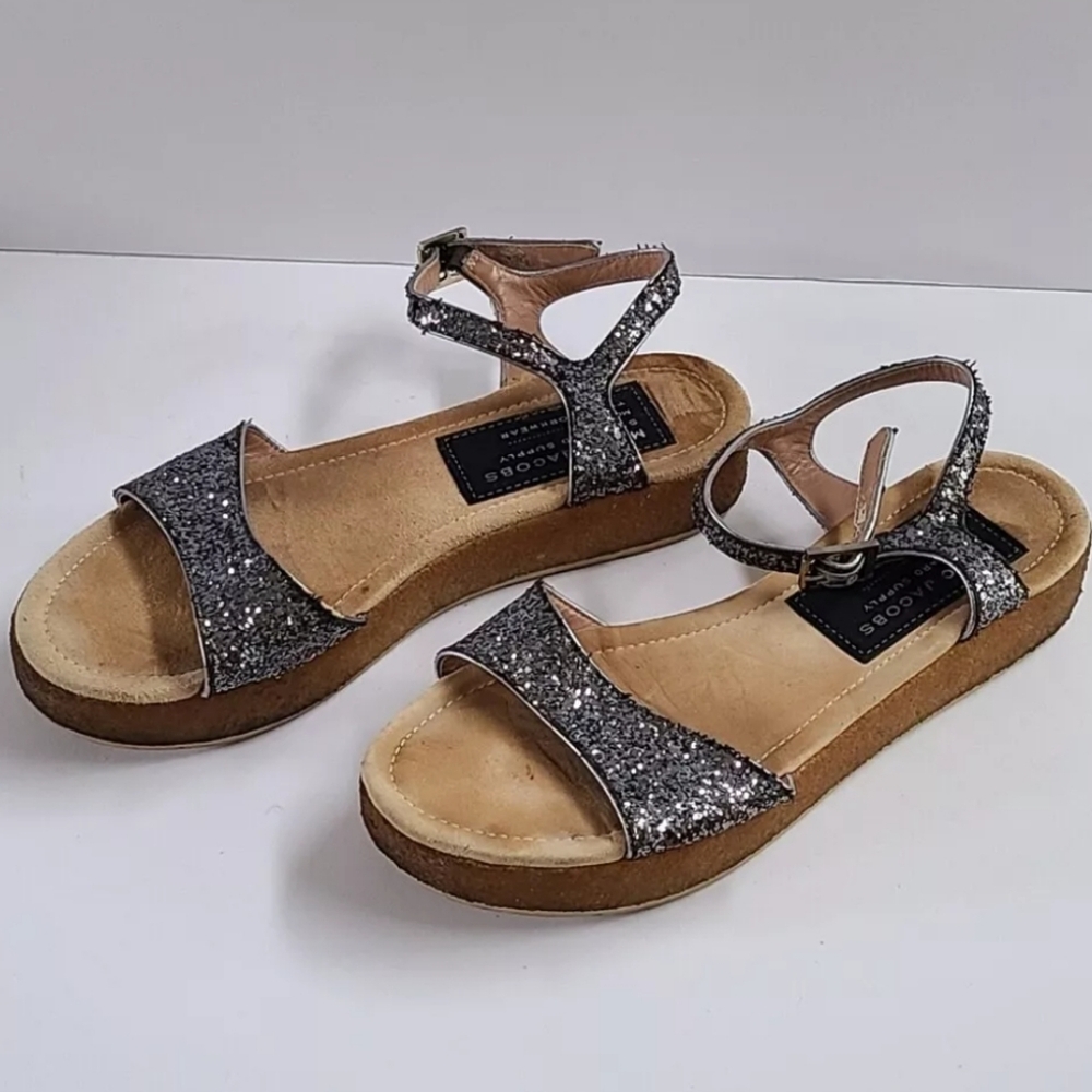 Marc Jacobs Standard Supply Sparkly Sandals Ankle Strap Sz 37 1/2 US 7.5
